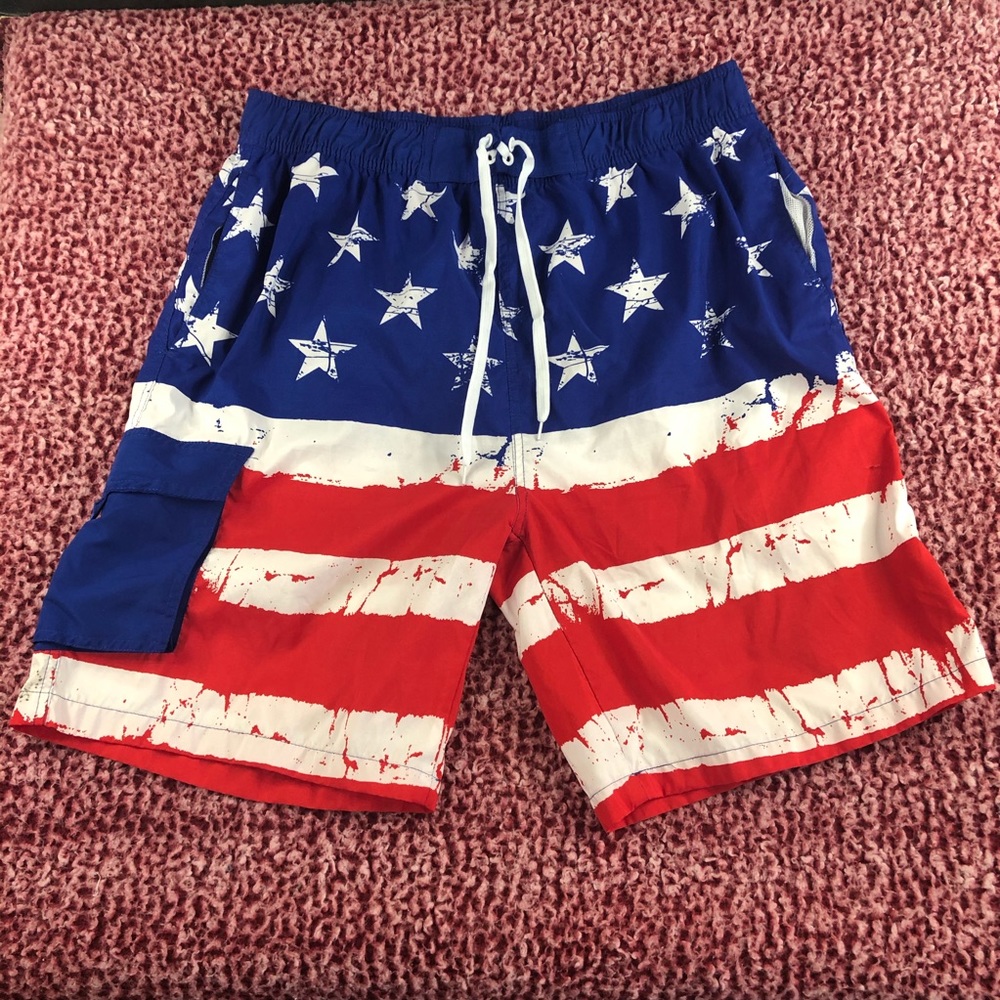 Men’s Tru Cal American Flag Drawstring Swim Shorts